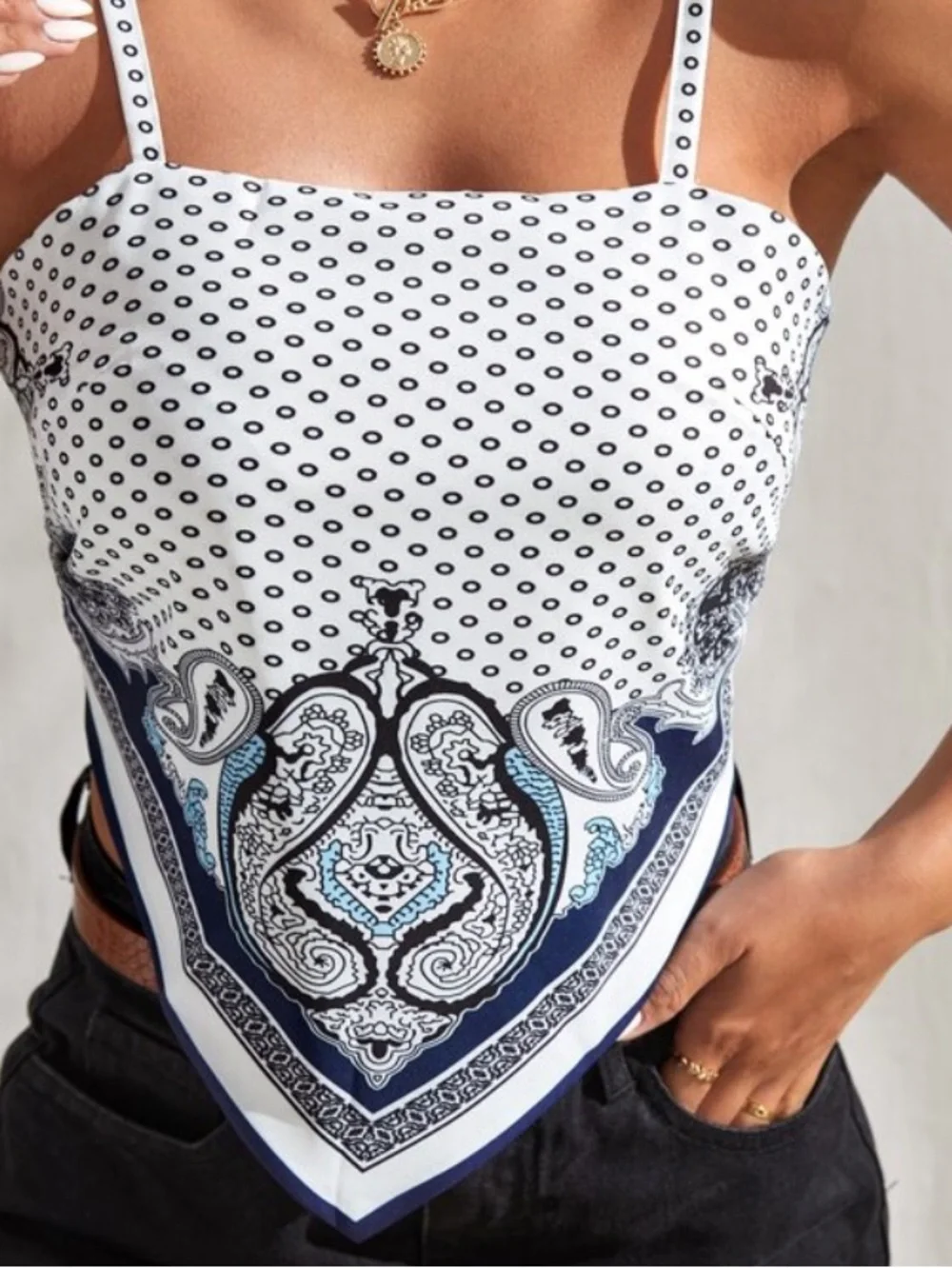 Paisley Print Hanky Hem Cami Top tie back  size small - Picture 2 of 7